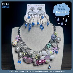 Betsey Johnson Spring Fling Statement Necklace Easter Rain Floral Bunny Snail